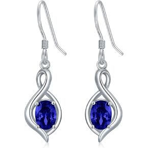 AOBOCO Dangle Drop Earrings 925 Sterling Silver Dainty Infinity Earrings with Oval Gemstone Birthstone Christmas Birthday Gifts for Her Women