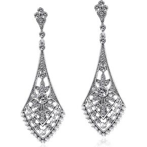 Coucoland 1920s Flapper Earrings Roaring 20s Great Gatsby Rhinestone Earrings (Style3-Silver)