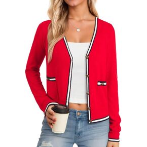 FAIRY SEASON Women's Cardigan Sweaters Casual Long Sleeve Open Front Button V Neck Knit Lightweight Outwear with Pockets
