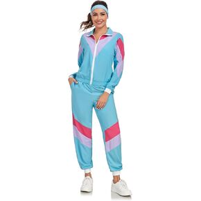 Cuteshower Women 80s Tracksuit Costume for Retro Hip Hop Windbreaker Costumes for Halloween