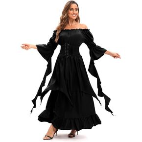 Renaissance Dress Costume for Women Medieval Pirate Dress Outfit with Belt for Halloween Party