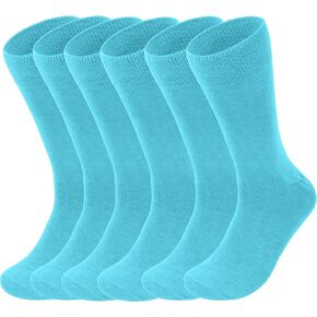 Feraricci 6 pairs of White Solid Color Polyester Socks for Men, Casual and Formal Attire Mid Rise Men’s Crew Socks - Turquoise 6 Pairs