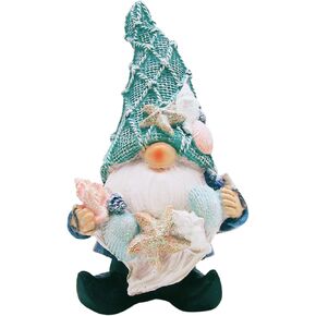 Coastal Beach Themed Gnome Figurine, Nautical Freestanding Home & Garden Decor, 8 Inches