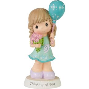 Precious Moments Figurine | Thinking of You Girl Resin Figurine | Thoughtful Gift | Little Girl with Balloon and Flowers | Hand-Painted