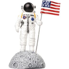 Needzo Astronaut Moon Landing Resin Statue, Patriotic Desk and Bookshelf Decoration, 4"x 3.75" x7"