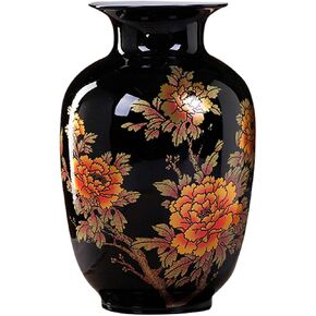 ECYC Tabletop Ceramic Vase Handmade Shining Pastel Peony Flower Vases Black Porcelain Crystal Glaze Flower Vases Home Decoration Vase