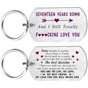 Mataly 17th Anniversary Wedding Gifts for Him Husband - 17 Years Down I Still Love You, Gifts for Mens Anniversary Double-side Engraved Keychain