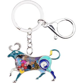 BONSNY Enamel Metal Alloy Lucky Zodiac TAURUS Bull Key Chains For Women Charms Gift