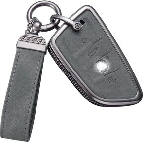 YO&YOYE Compatible with BMW Key Fob Cover with Keychain Leather Key Case Protector for BMW 2 5 6 7 X1 X2 X3 X5 X6 Series (Model1,Brown)