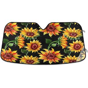 Car Windshield Sunshade Sunflower Floral Pattern, Blocks Sun Visor Protector Foldable Sun Shield Keep Your Vehicle Cool, Fits Windshields of Most Sizes