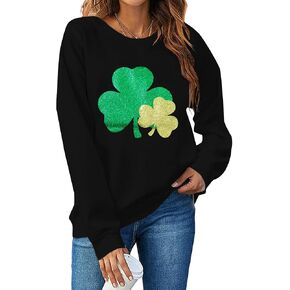 LOTUCY St Patricks Day Sweatshirt Women Shamrock Clover Sweatshirts Lucky Irish Gift Casual Pullover Tops