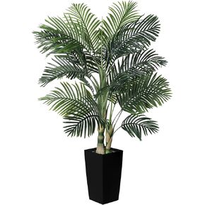 5ft Artificial Golden Cane Palm Tree, Fake Palm Tree with White Tall Planter, Tall Faux Palm Tree Indoor with Realistic Palm Leaves, Artificial Palm Plant for Home Office Living Room Decor