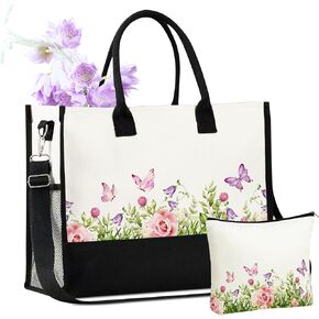 InnoBeta Butterfly Gifts for Women Canvas Tote Bag, Butterfly Gifts Tote with Top Zipper Closure and Shoulder Strap for Birthday, Mother's Day, Christmas