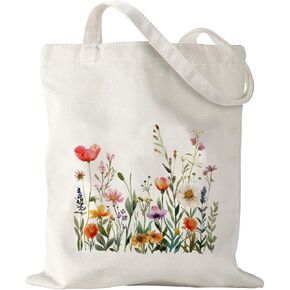 Aesthetic Tote Bags for Women Flowers Wildflower Pattern Cute Tote Bag Spring Mother's Day Birthday Gifts for Women Mom Sisters Canvas Tote Bag for Vacation Shopping Grocery