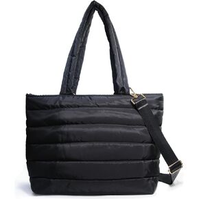 HOXIS Puffer Tote for Women Quilted Shoulder Handbag Lightweight Weekender Bag Purse for Work Travel Gym Shop