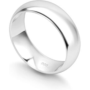 KEZEF Sterling Silver Wedding Band Ring for Men and Women Wedding Bands for Her, Wedding Band for Women and Men, 6mm Thin to 8mm Wide Silver Ring