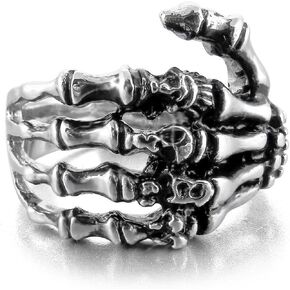FORUBUS Gothic Skull Hand Rings for Women Men Halloween Skeleton Hand Cosplay Jewelry