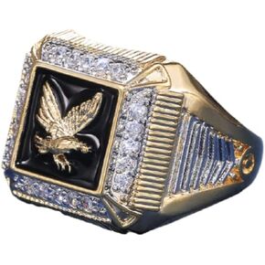 Men's Stainless Steel Gold-plated 14k Golden Eagle Ring Cubic Zirconia Vintage Eagle Ring Totem Animal Ring Fashion Personality Ring Square Stamp Flying Eagle Ring Size 7-13