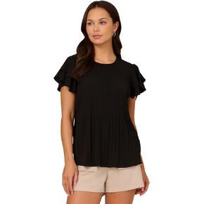 Adrianna Papell Women's Solid Pleat Double Sleeve Top