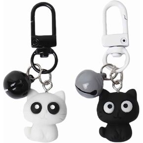 cute cat keychain for women, purse bag accessories charms for handbags, kawaii small black cat couple key chain for backpack decorations, cat lover themed gifts for women(2 Pcs)