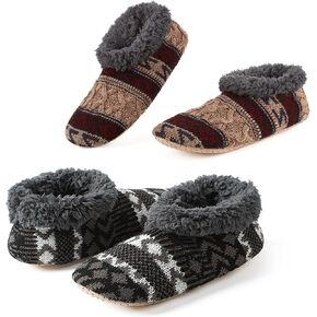 Cozylook 2-Pack Men's Soft Sole Slippers, Cozy Fuzzy Sock Shoes with Non-Slip Grippers, Unique Gifts