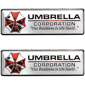 COMK 2p Umbrella Corporation Embelm Aluminum Badge Fit For Chevy Camaro Ford Kia Side Fender Trunk Sticker,Our Business Is Life Itself Decoration (Silver)