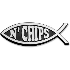 Fish 'n Chips Plastic Auto Emblem - [Silver][4 3/4'' x 1 3/4'']