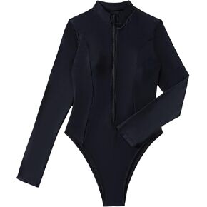 Floerns Women's One Piece Swimsuit Zip Front Long Sleeve Rashguard Surfing