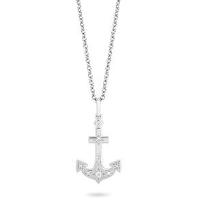 Jewelili Hallmark Fine Jewelry Sterling Silver 1/10 Cttw Natural White Round Diamonds Anchor Pendant Necklace, 18" Cable Chain