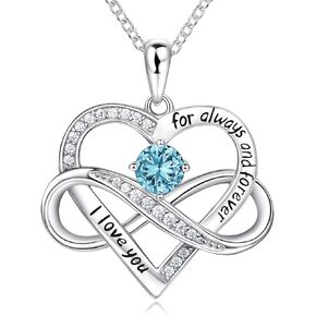 Infinity Love Heart Pendant Necklaces for Women 925 Sterling Silver Birthstone Necklace