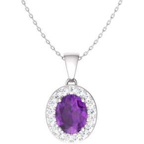 Diamondere Natural and Certified Oval Cut Gemstone and Diamond Petite Necklace in 14k Solid Gold | 0.51 Carat Pendant with Chain