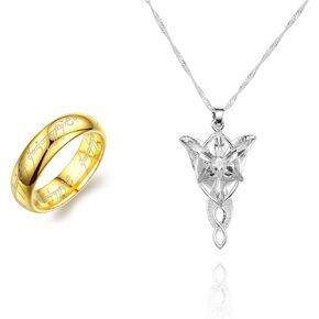 The One Ring to Rule Them All For Men & Women,Lord of The Rings, Elegant Elven Green Tree Leaf Enamel Pins Brooch Pendant Necklace，Hobbit Stainless Steel Rings of Power Cosplay Jewelry
