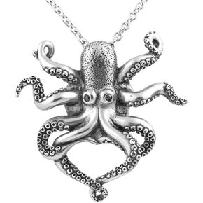 Controse Silver-Toned Stainless Steel Black eyed Octopus Necklace with Pendant (18" - 20" Adjustable Chain)