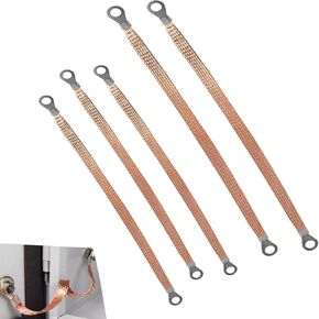 Pack-5 Car Engine Ground Strap, 3 Pcs 10" 2 Pcs 13" Multi-purpose Distribution Box Bridge Jumpe Flexible Copper Braided Cable with Connection Fastening Ring Terminal, Universal for Car (Gold)