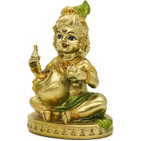 Hindu God Baby Krishna Statue - Indian Small Krishna Idol Figurine Home Office Mandir Temple Pooja Item India Murti Buddha Religious Gifts Lord Krishna Sculpture