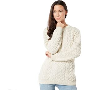 Irish Sweater for Women Made in Ireland Supersoft Merino Wool Cable & Weave Aran Knit Pullover