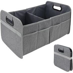 55L Car Trunk Organizers 600D Polyester Foldable Organizer For Car, Reinforced Handles, Collapsible & Multi-compartment, Car Organizer and Storage for SUV, Truck, Sedan (Gray, 55L)