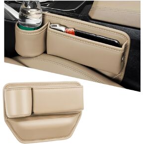 Car Seat Gap Filler, Adjustable Leather Seat Seam Organizer with Cup Holder, Automotive Front Seat Organizer Box for Phone Glasses Key, Universal Interior Car Accessories (Black)