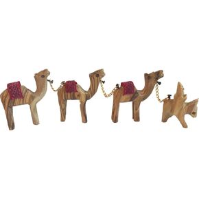 Holy Land Market Carved Camel Train Olive Wood Bethlehem - Caravan Set 3 Camels with Donkey