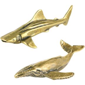 2Pcs Brass Whale Handmade Copper Whale Ornaments Antique Bronze Creative Statue Figurines Sculpture Tabletop Home Office Decoration