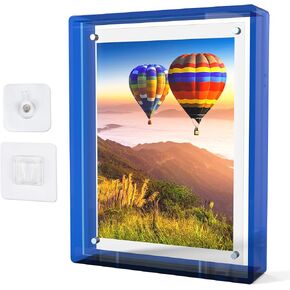5x7 Pink Picture Frame Magnetic Acrylic Photo Frame with Curved Corner and Hooks for Decoration Thickened Acrylic Picture Frame for Wall Mounting Home Offices Gallery Display (Transparent Pink)