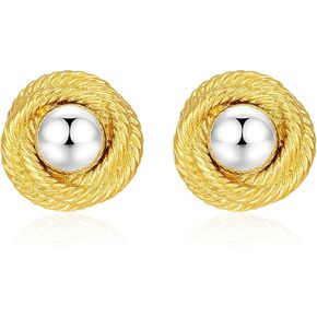 Chunky Gold Earrings, Trendy Vintage 14K Gold Plated Round Rope Disc Stud Statement Earrings Hypoallergenic Dupes Jewelry for Women