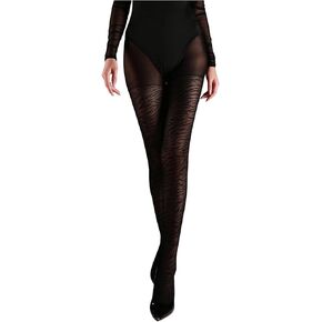 MakeMeChic Women's Leopard Print Patterned Mesh Sheer High Waisted Y2K Pantyhose Tights