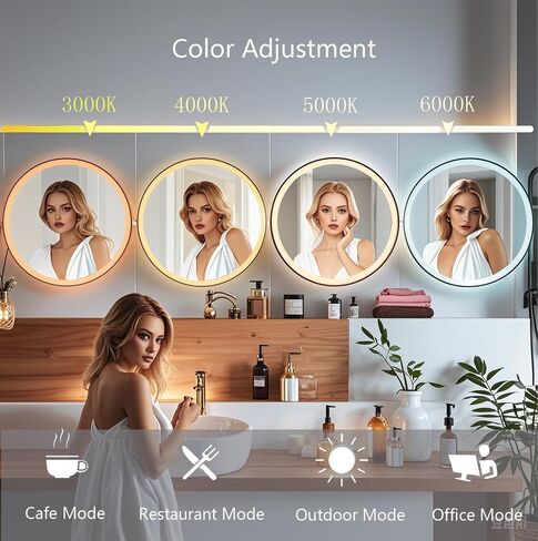 مرآة حمام بإطار أسود LED مقاس 32 بوصة مع أضواء للجدار، مرآة مكياج كبيرة مضادة للضباب ومثبتة على الحائط، مرآة مكياج قابلة للتعتيم لغرفة النوم (إطار أسود مقاس 32 بوصة × 32 بوصة، مستديرة) in Saudi Arabia