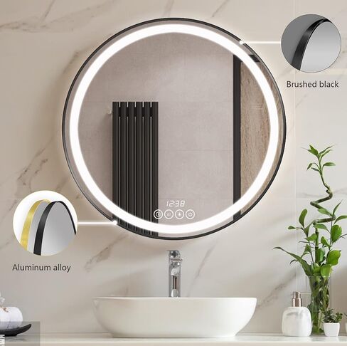 مرآة حمام بإطار أسود LED مقاس 32 بوصة مع أضواء للجدار، مرآة مكياج كبيرة مضادة للضباب ومثبتة على الحائط، مرآة مكياج قابلة للتعتيم لغرفة النوم (إطار أسود مقاس 32 بوصة × 32 بوصة، مستديرة) in Saudi Arabia
