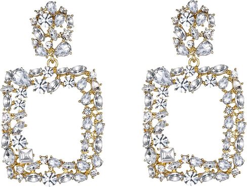 Rhinestone Crystal Geometric Earrings for Women, Statement Square Drop Dangle Chandelier Costume Jewelry in Saudi Arabia