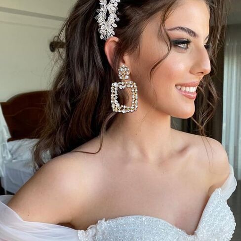 Rhinestone Crystal Geometric Earrings for Women, Statement Square Drop Dangle Chandelier Costume Jewelry in Saudi Arabia