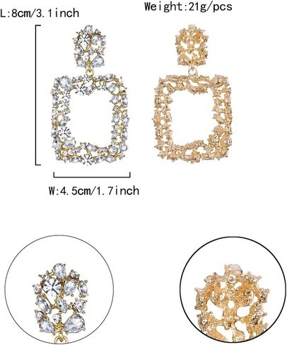 Rhinestone Crystal Geometric Earrings for Women, Statement Square Drop Dangle Chandelier Costume Jewelry in Saudi Arabia