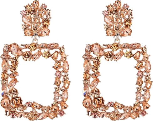 Rhinestone Crystal Geometric Earrings for Women, Statement Square Drop Dangle Chandelier Costume Jewelry in Saudi Arabia