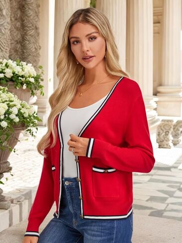 FAIRY SEASON Women's Cardigan Sweaters Casual Long Sleeve Open Front Button V Neck Knit Lightweight Outwear with Pockets in Saudi Arabia